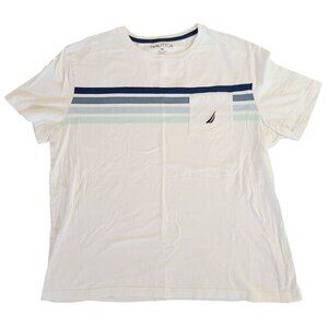 Nautica Mens Striped Crewneck T-Shirt XXL White 100% Cotton Short Sleeve Pocket